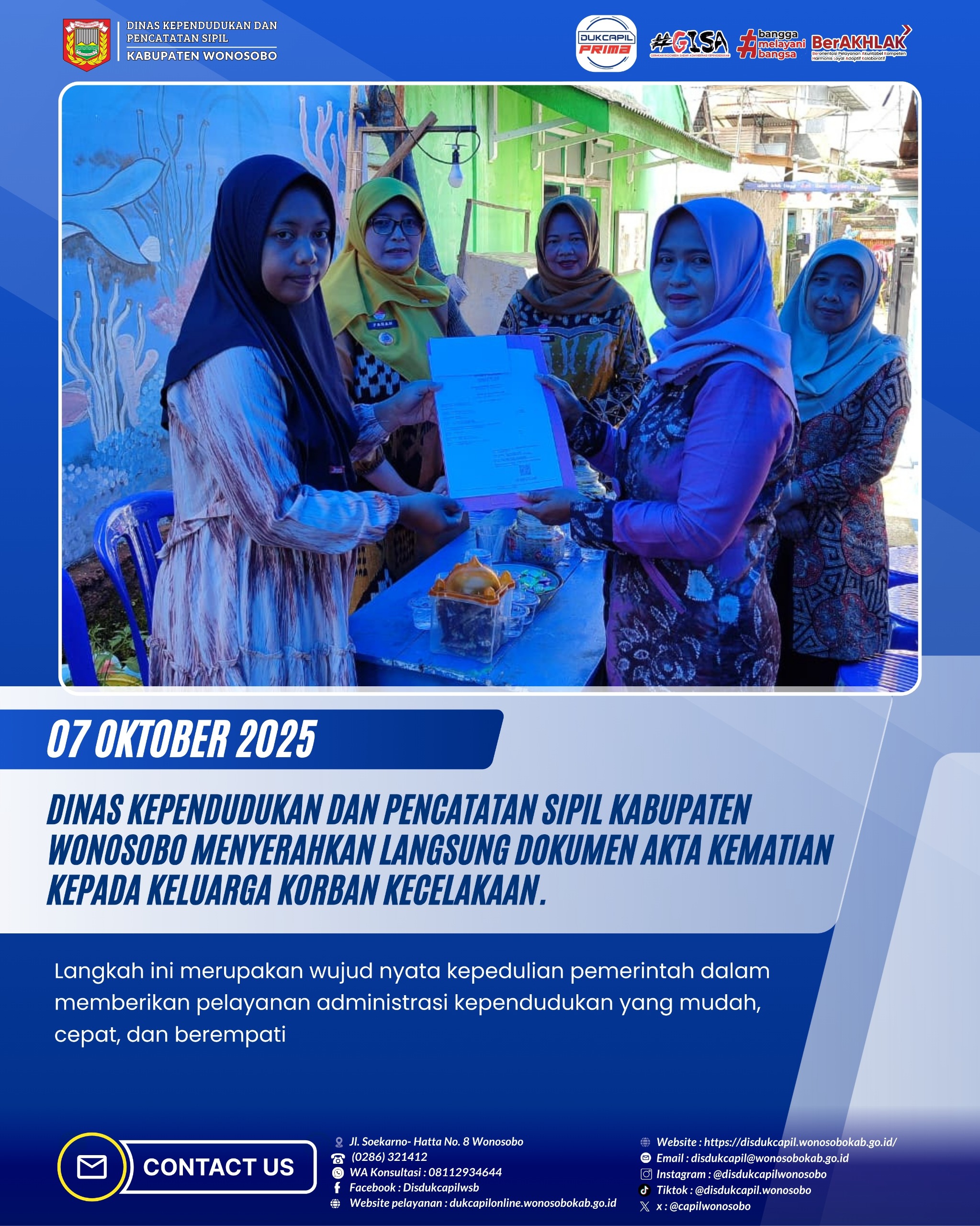 Gerak Cepat Disdukcapil Wonosobo, Antarkan Akta Kematian Langsung ke Keluarga Korban Kecelakaan di Watumalang