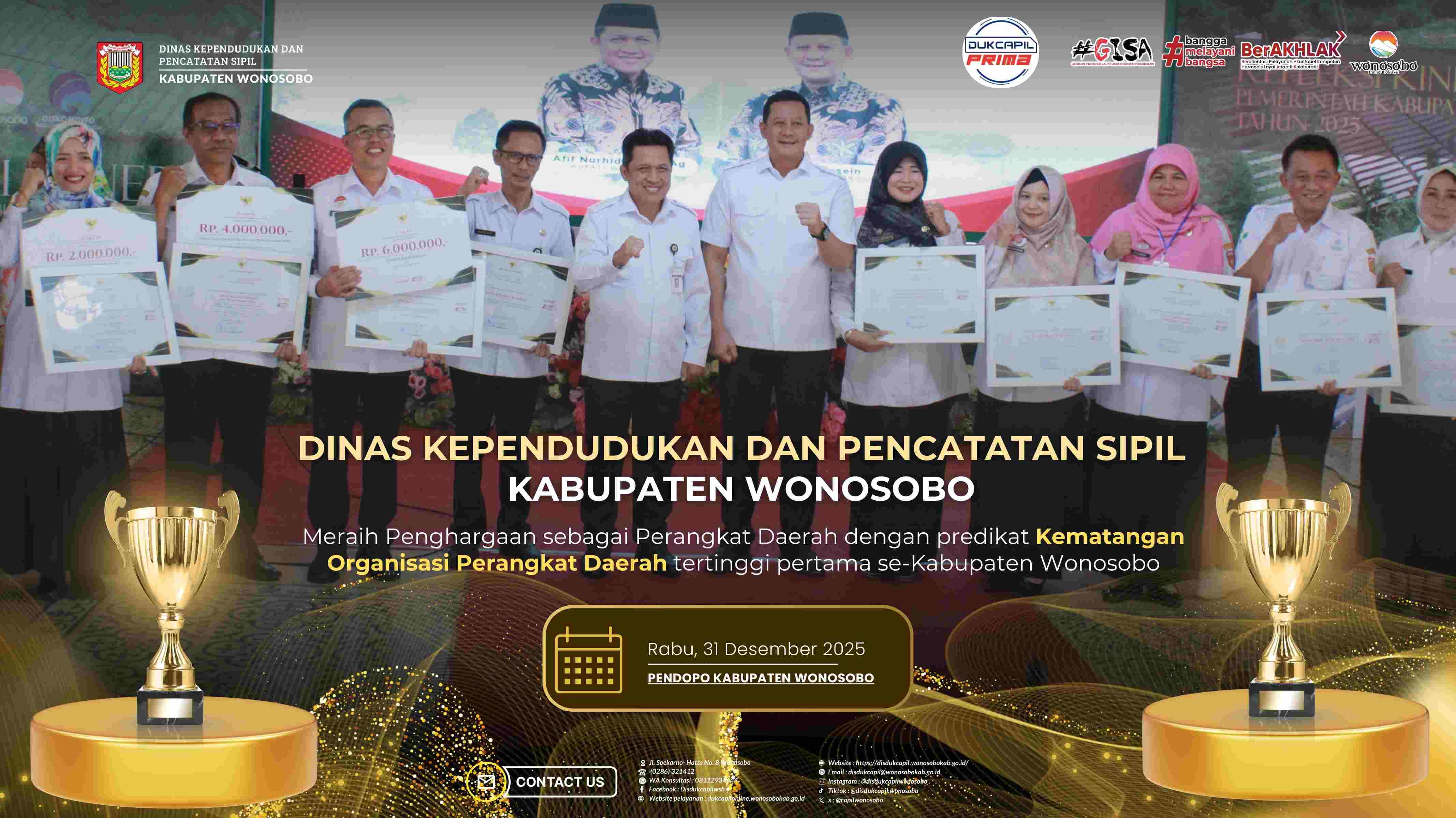 Disdukcapil Wonosobo Borong Penghargaan pada Refleksi Kerja Tahun 2025