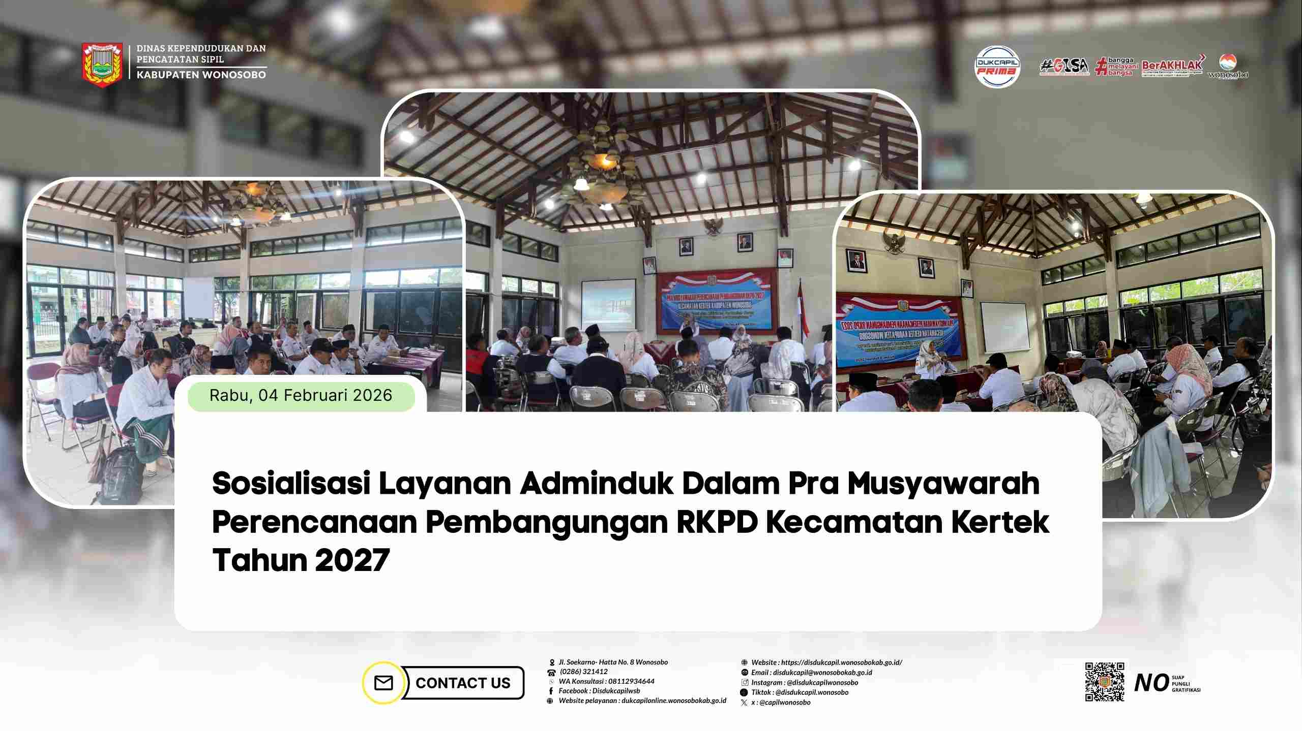 Disdukcapil Wonosobo Jadi Narasumber Sosialisasi Layanan Adminduk dalam Musrenbang RKPD Kecamatan Kertek