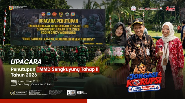 Penutupan TMMD Sengkuyung Tahap II Tahun 2026 di Desa Grugu, Disdukcapil Wonosobo Serahkan 157 KIA kepada Siswa
