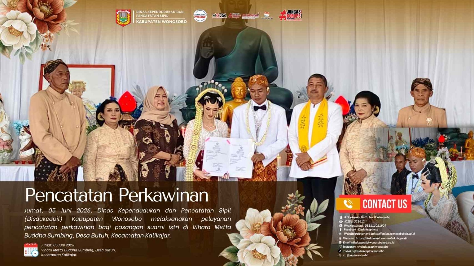 Penuhi Hak Sipil, Disdukcapil Wonosobo Lakukan Pencatatan Perkawinan di Vihara Metta Buddha Sumbing, Kalikajar