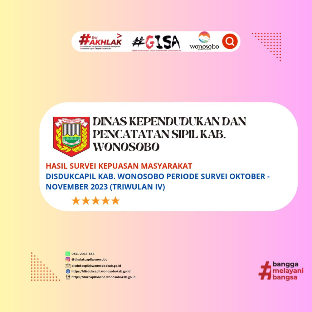 Survei Kepuasan Masyarakat (SKM) Disdukcapil Kabupaten Wonosobo Triwulan IV Tahun 2023